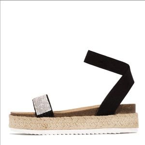 Rhinestone Open Toe Espadrille Wedge Sandals